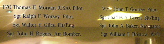 Memorial plaque listing crew names of ED583